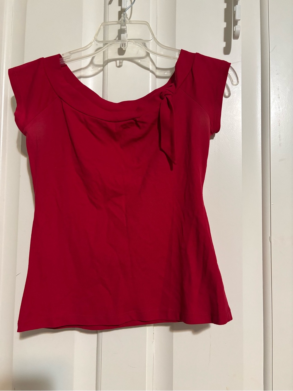 Cap-Sleeve Red Bow-Accent Women's Blouse large size